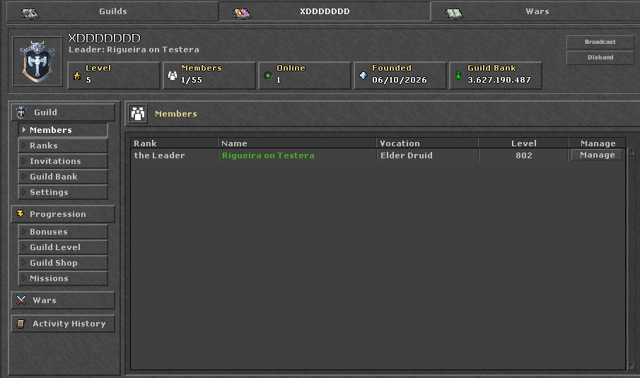 Abas da janela Guild